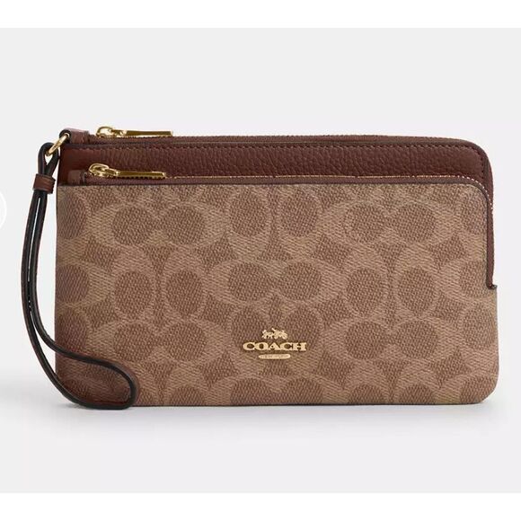 🔥🎁Double Zip Wallet In Signature Canvas Tan/Brown CX161 Msrp:$198.00 - Picture 2 of 7